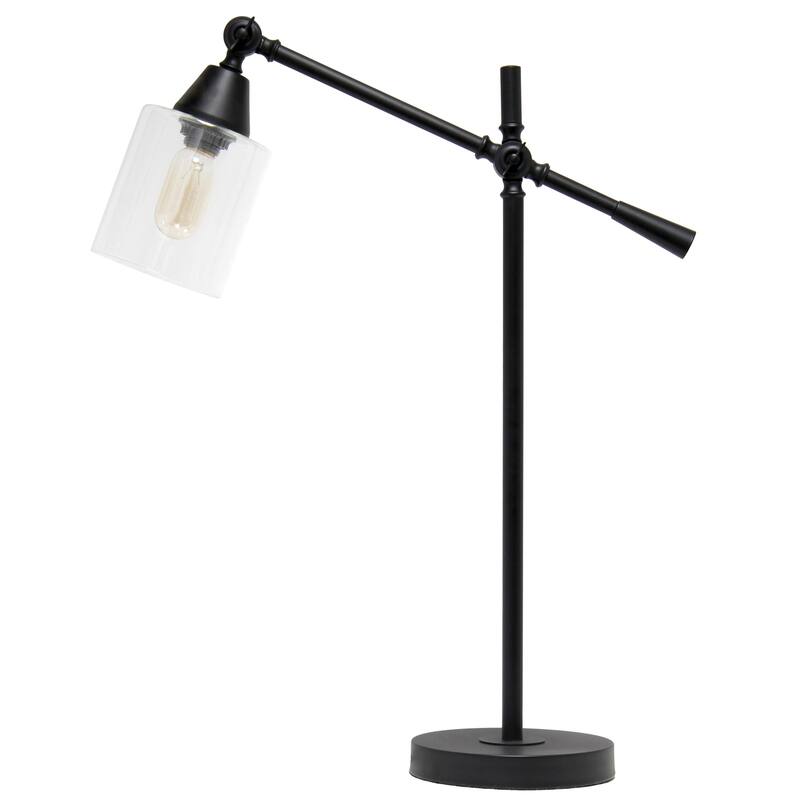 28 in. Black Finish Table Lamp with Black Shade, Desk Lamp for Writing and Computer Desks