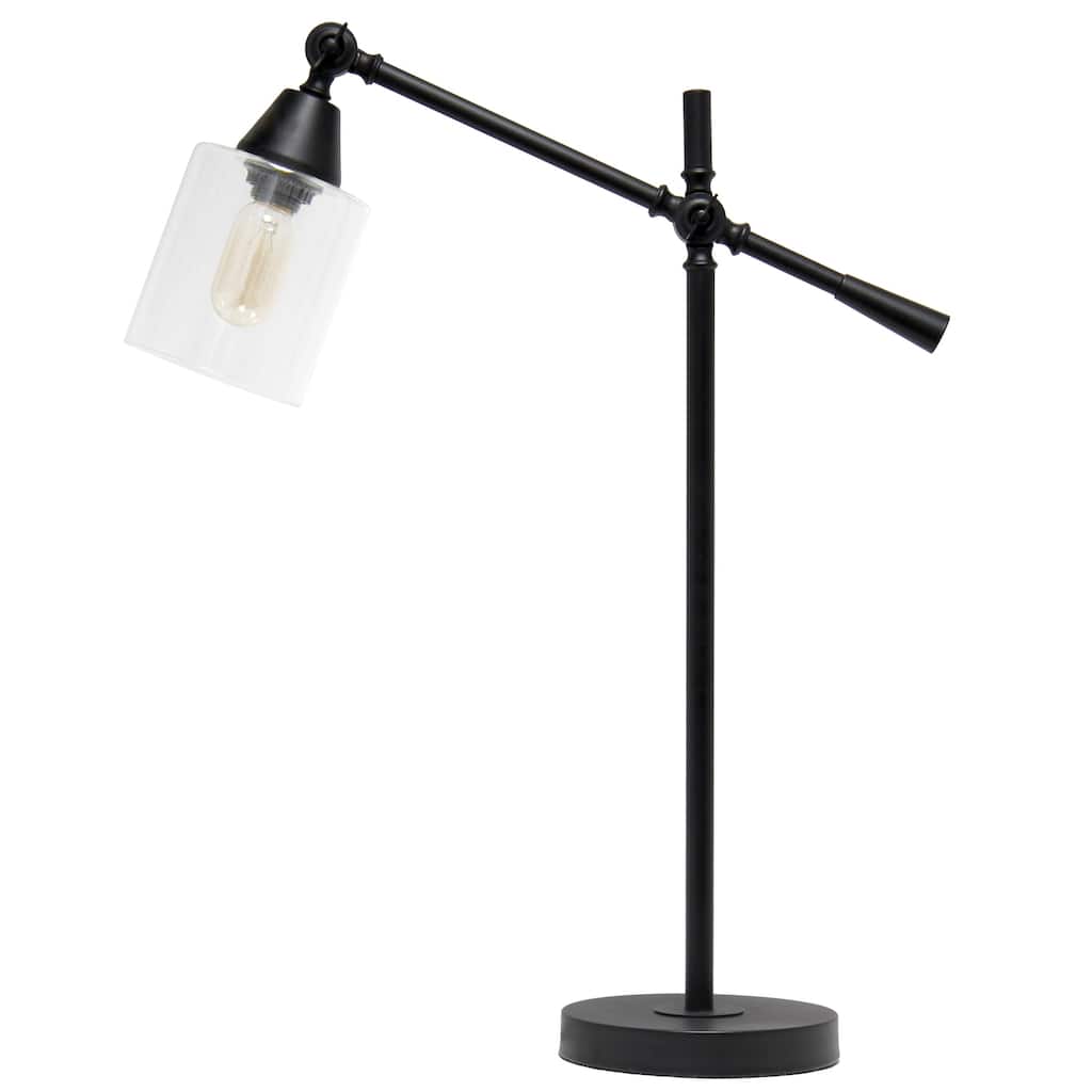 28 in. Black Finish Table Lamp with Black Shade, Desk Lamp for Writing and Computer Desks