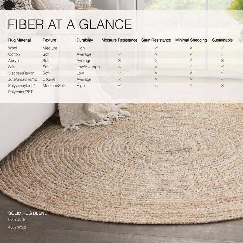 Rosen Natural Solid Beige/ Gray Round Area Rug