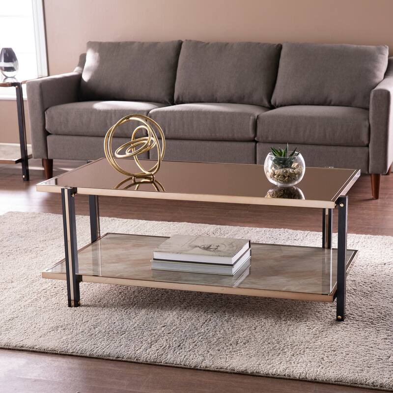 SEI Furniture Thornberry Champagne Metal with Smoked Mirror Coffee Table