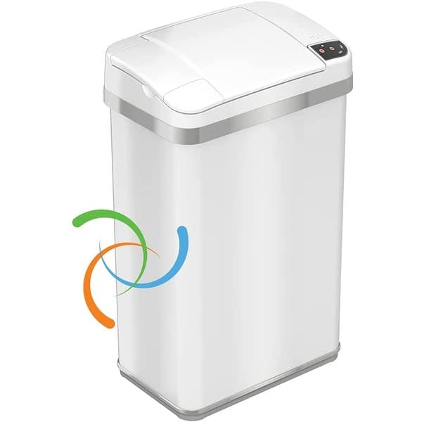 iTouchless 4 Gallon Sensor White Trash Can with AbsorbX Odor Filter and