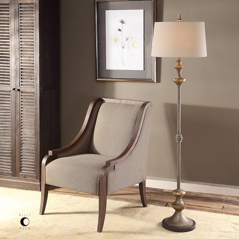 Burnished Standing Tall Floor Lamp with Cream Tapered Shade - 66.5" - Silver