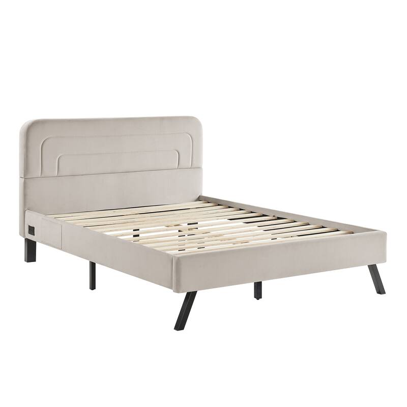 Studio Living Ashton Queen Upholstered Bed in Velvet Fabric