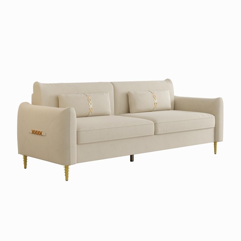 Short Plush 3 Seater Sofa Living Room Couch Sofa with Deep Padded Seat Sofa