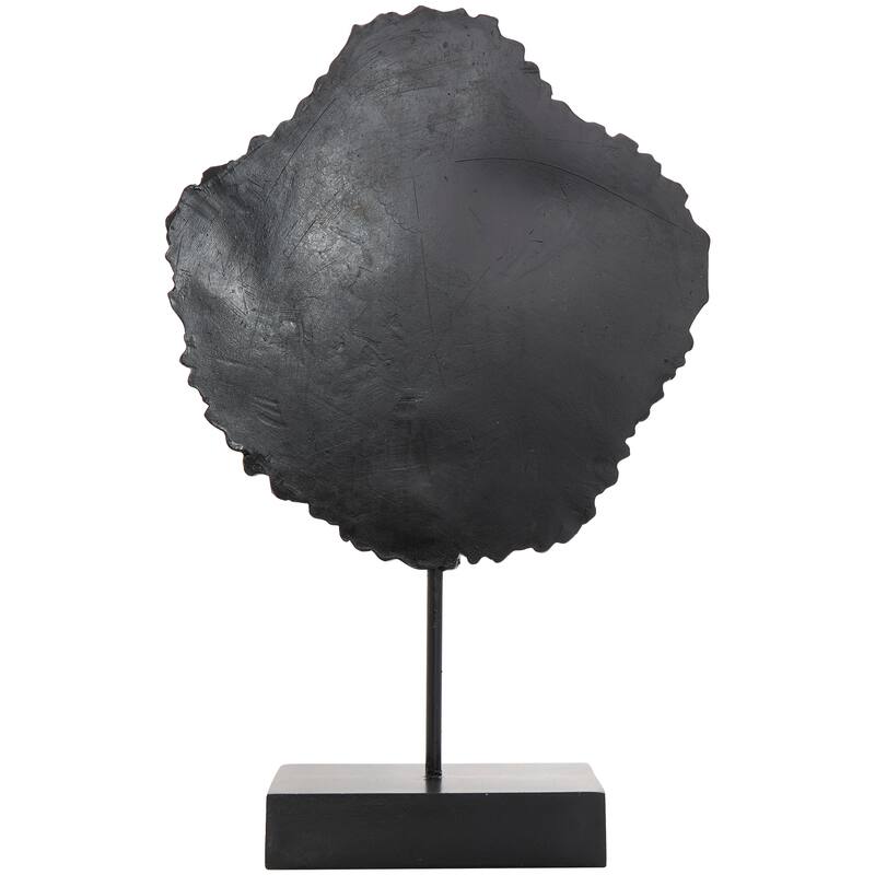 Brown Resin Abstract Carved Tribal Decorative Sculpture with Black Stand and Wavy Edge