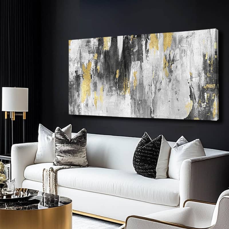 Grey Abstract Art Gold Textured Wall Art - 20 x 40
