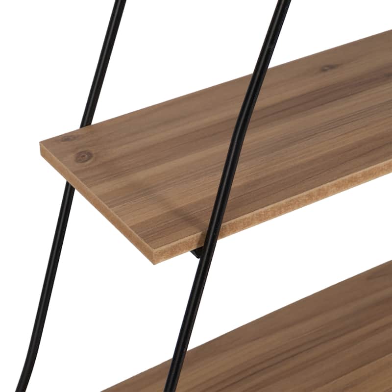 Metal Wood Triangular Frame Wall Shelf - Brown, 26" - 26.0"
