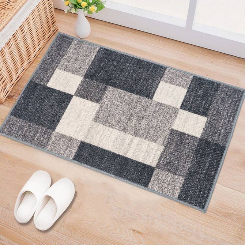 World Rug Gallery Modern Boxes Design Non-slip (Non-skid) Area Rug - 1'8" x 2'6" - Gray