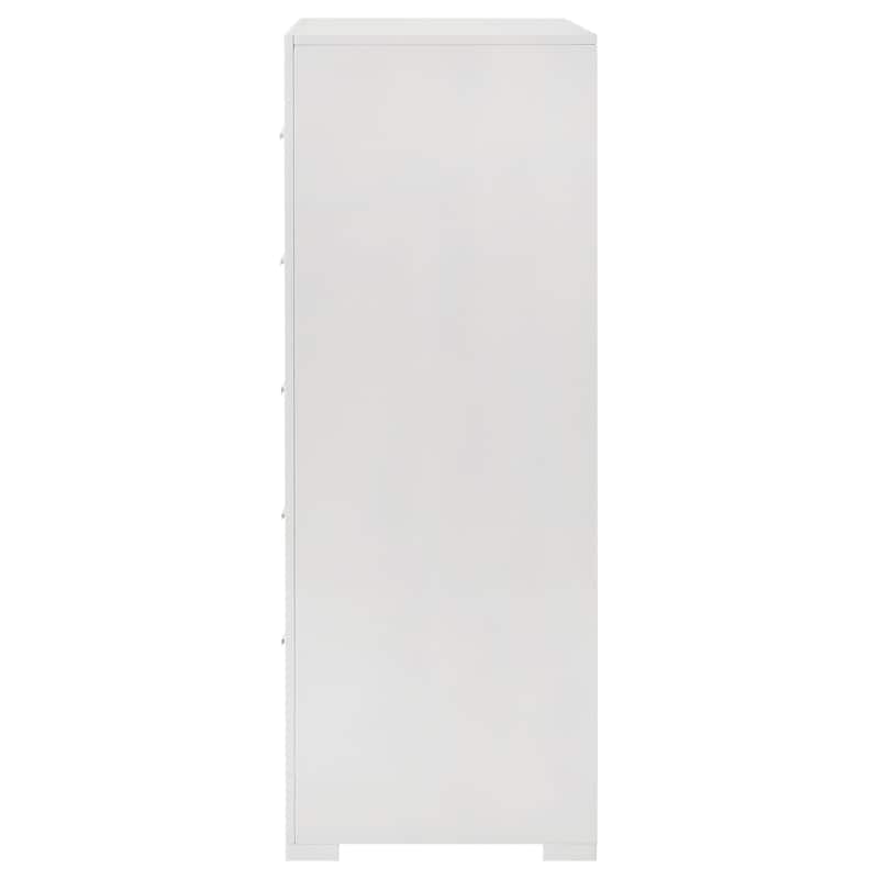 Ivon Tall Dresser Chest, 5 Drawers, Modern Glossy White Solid Hardwood
