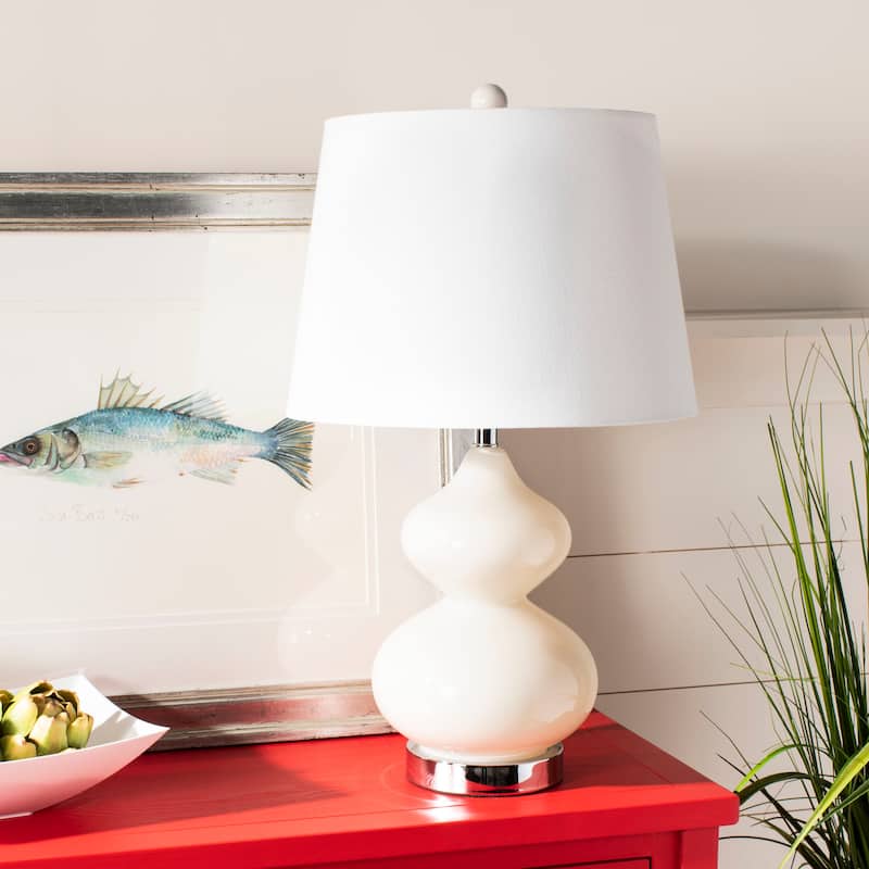SAFAVIEH Lighting Kimberely 24-inch Double Gourd Glass White Table Lamp (Set of 2) - 14"x14"x24" - 14Wx14Dx24H