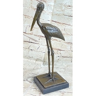 Hot Cast Bronze Stork Egret Bird Bronze Metal Statue Sculpture On Marble Base