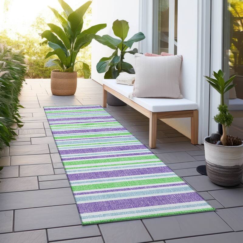 Machine Washable Indoor/ Outdoor Multi Cabana Stripe Chantille Rug - Lime - 2'3" x 7'6"