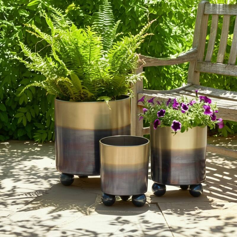 Modern Metal Planters with Spherical Legs and Sleek Dual-Tone Design, Set of 3 - 10.5" x 10.5" x 12.75"