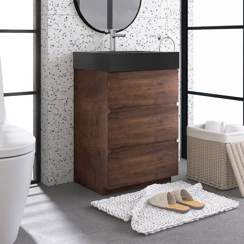 24"/30"/36" Freestanding Bathroom Vanity Set with Black Integrated Quartz Sand Sink