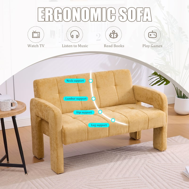 Modern Double Armchair Upholstered 2-Seater Sofa with Dual Armrests, Chenille Fabric Compact Couch for Living Room