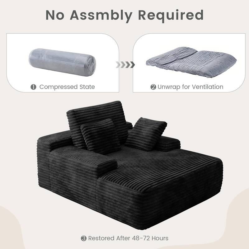 67" Oversized Chaise Lounge Chair Sofa Bed With Corduroy Upholstery, Large Corduroy Floor Sofa With Pillows
