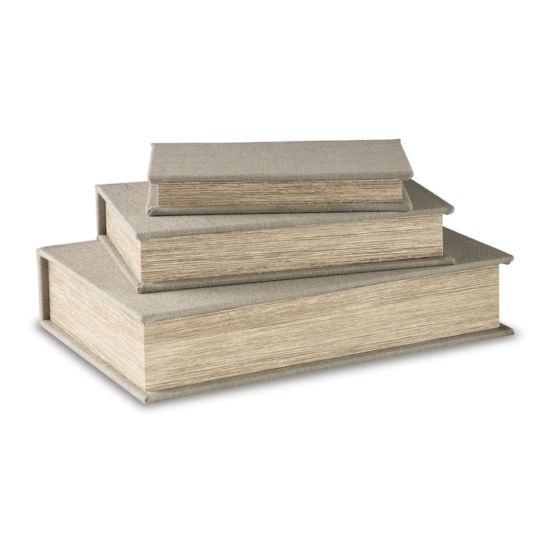 Jolly Decor Storage Book Box Set of 3, Beige Linen, Black Velvet Lining