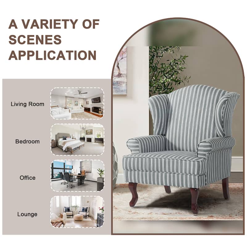 2 Set Traditional Rolled Arm Wing Back Accent Chair