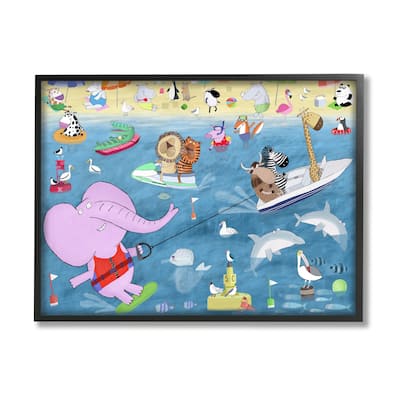 Stupell Beach Sports Animals Framed Giclee Art Design by Carla Daly