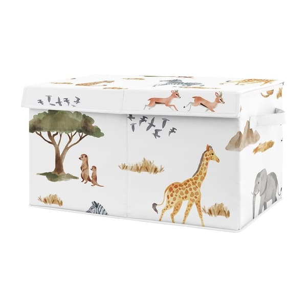 slide 2 of 4, Jungle Animals Kids Fabric Toy Bin Storage Hunter Green Grey Black and White Safari Elephant Giraffe Lion Monkey Leopard Cheetah