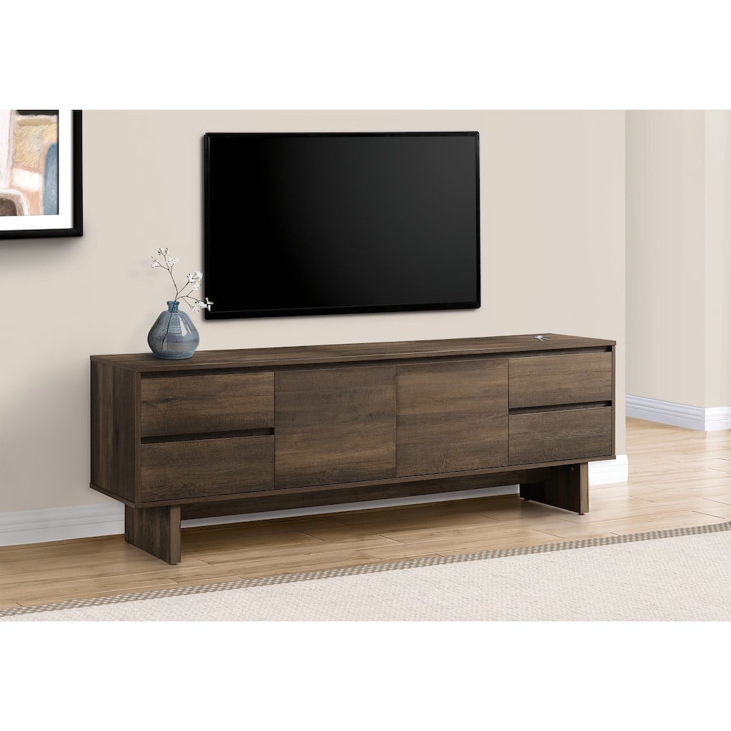 Tv Stand, 72 Inch, Console, Media Entertainment Center, Storage Drawers, Storage Cabinet, Brown Laminate, Transitional