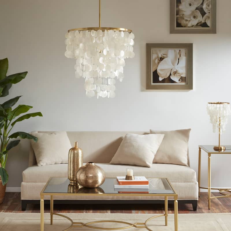 INK+IVY Isla Dimmable Layered Capiz Chandelier
