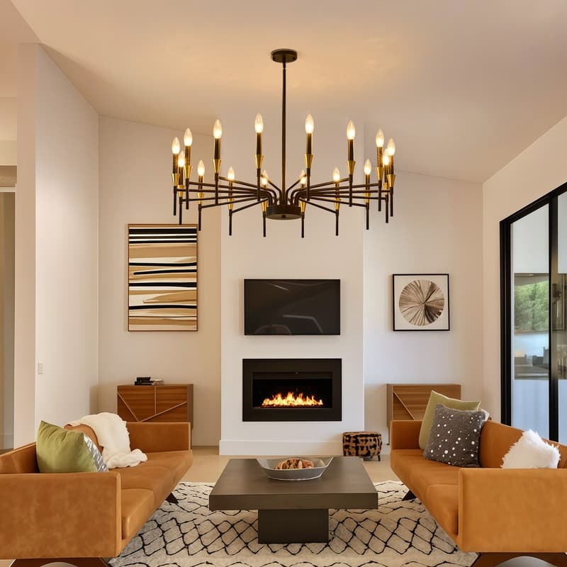 Modern Black Gold Farmhouse Chandelier Large Candle Chandeliers