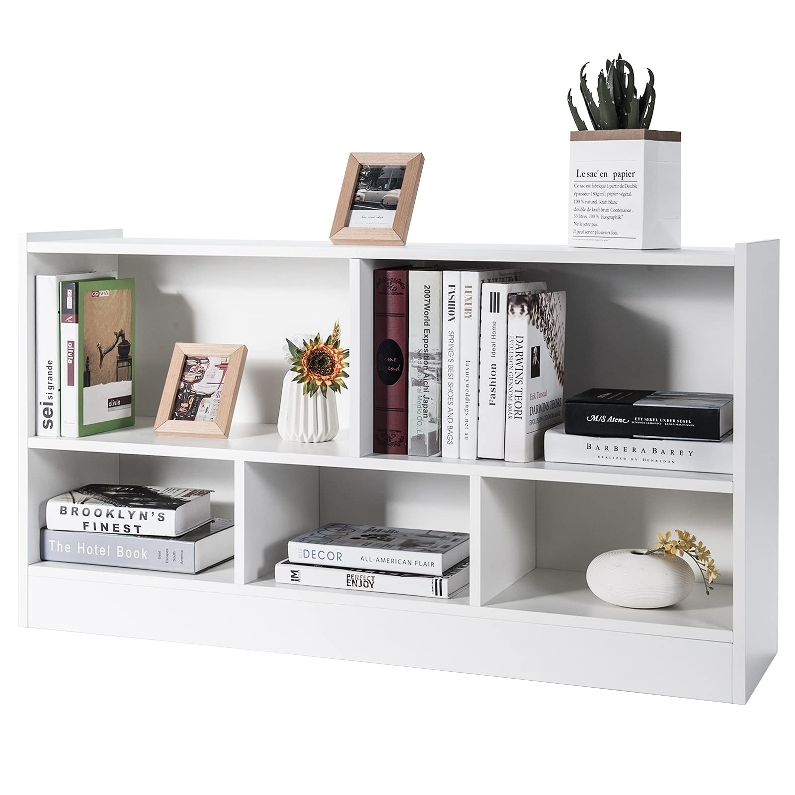 Wood Storage Cube Bookcase 2 Tier 5 Cube Open Shelf Storage