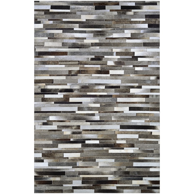 Handmade Couristan Chalet Tether Naturals Black- Gray Cowhide Leather Area Rug