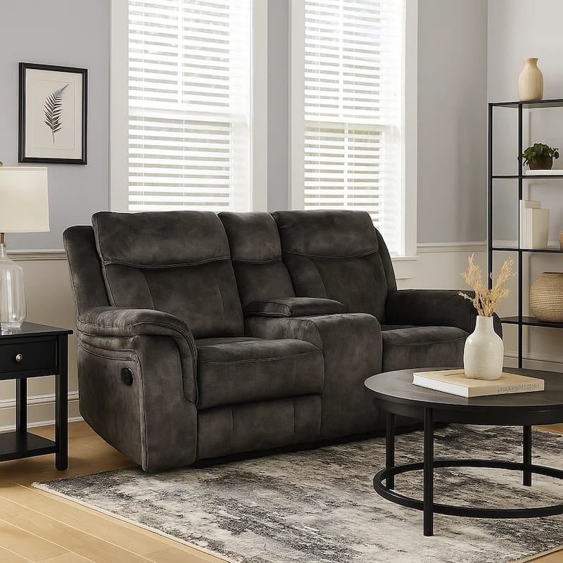 Harbor 73 Inch Loveseat, Power Recliners, Console, Gray Faux Suede