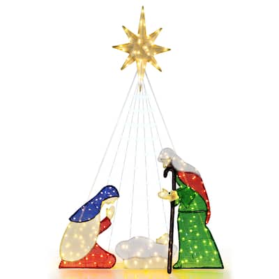 Gymax 6 ft Nativity Scene Set Pre-Lit Christmas Scene w/ 240 LED