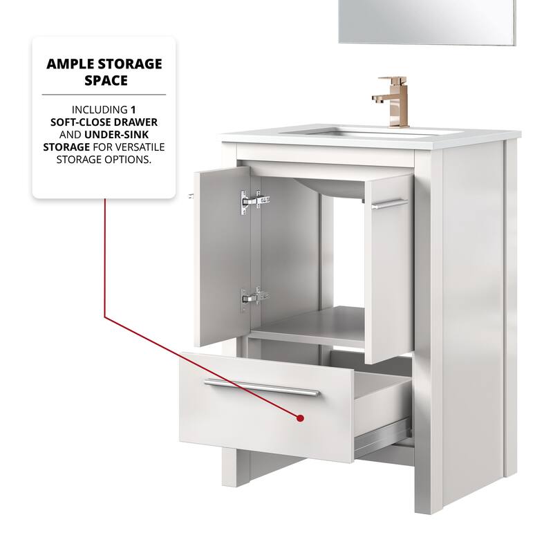 Lafarre Bath Vanity with Quartz Top, Sink, Mirror and Gun Metal Faucet - 24 inch