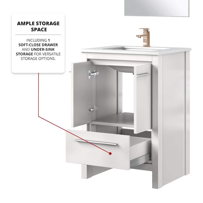 Lafarre Bath Vanity with Quartz Top, Sink, Mirror and Rose Gold Faucet