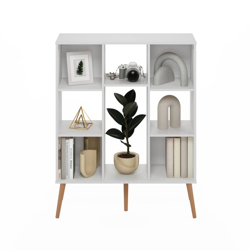 Furinno Claude Mid Century Style 8-Cube Bookcase, Bookshelf, Storage Organizer with Wood Legs, Espresso