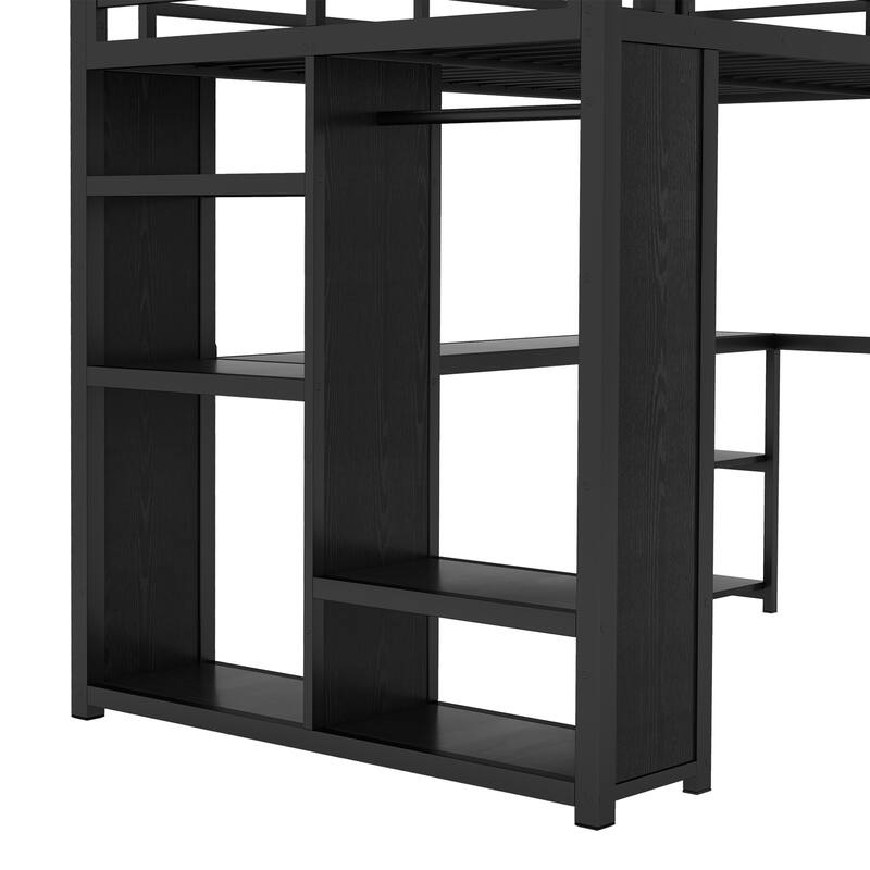 Workstation Metal Loft Bed with Built-in Desk, Stairs, Shelving & Wardrobe Space