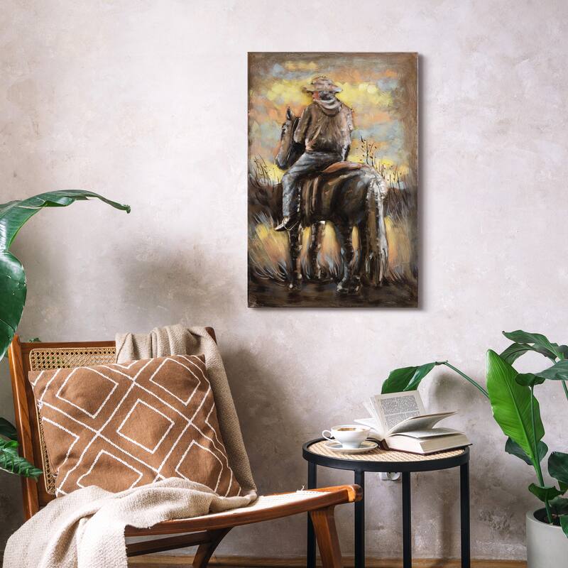 "Cowboy" Mixed Media Iron Hand Painted Dimensional Wall Art