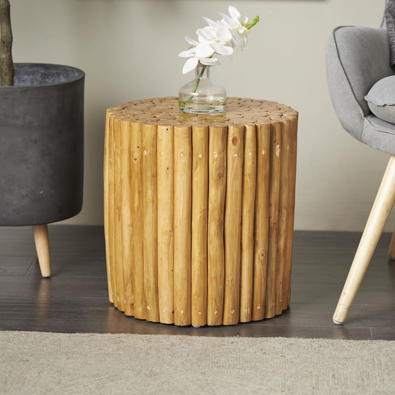 Teak Wood Handmade Accent Table with Stick Cluster Design - Brown - Roche River Decor