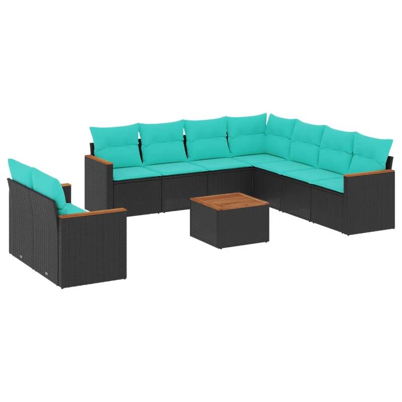 vidaXL Patio Sofa Set with Cushions Outdoor Conversation Furniture Poly Rattan - 24.4x 24.4x 27.2