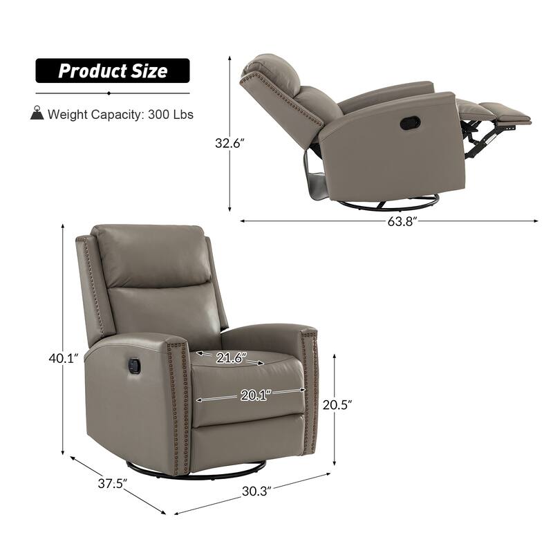 Fiacro 30.31"Wide Modern Genuine Leather Wingback Swivel Rocker Recliner with Nailhead Trims, Set of 2