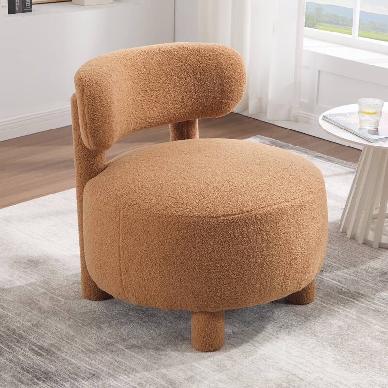 Fabric Armless Accent Chair with Curved Backrest & Solid Wood Legs