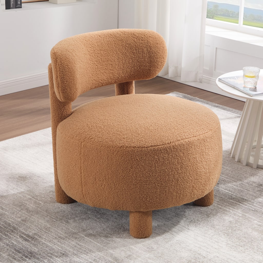 Simple Side Chair Upholstered Chair with Curved Backrest, Accent Chair Khaki Dressing Chair Reading Chair