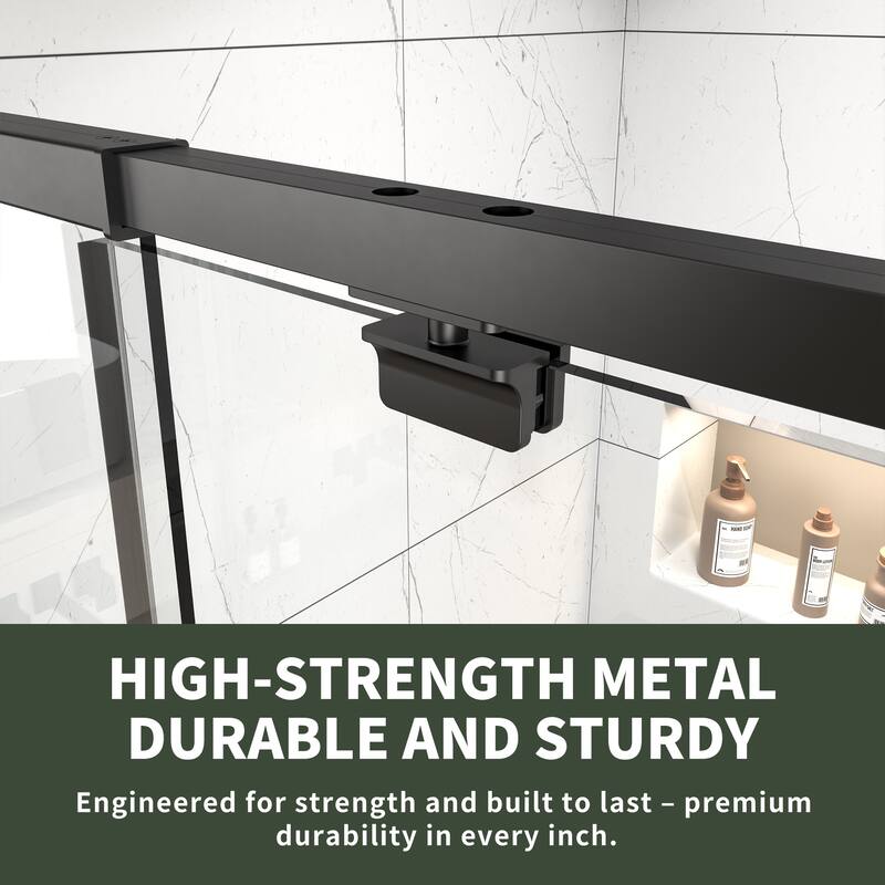 Modland 38''W - 42''W x 71''H Pivot Frame Sliding Shower Door with 1/4"(6mm) Clear SGCC Tempered Glass, Black/Nickel