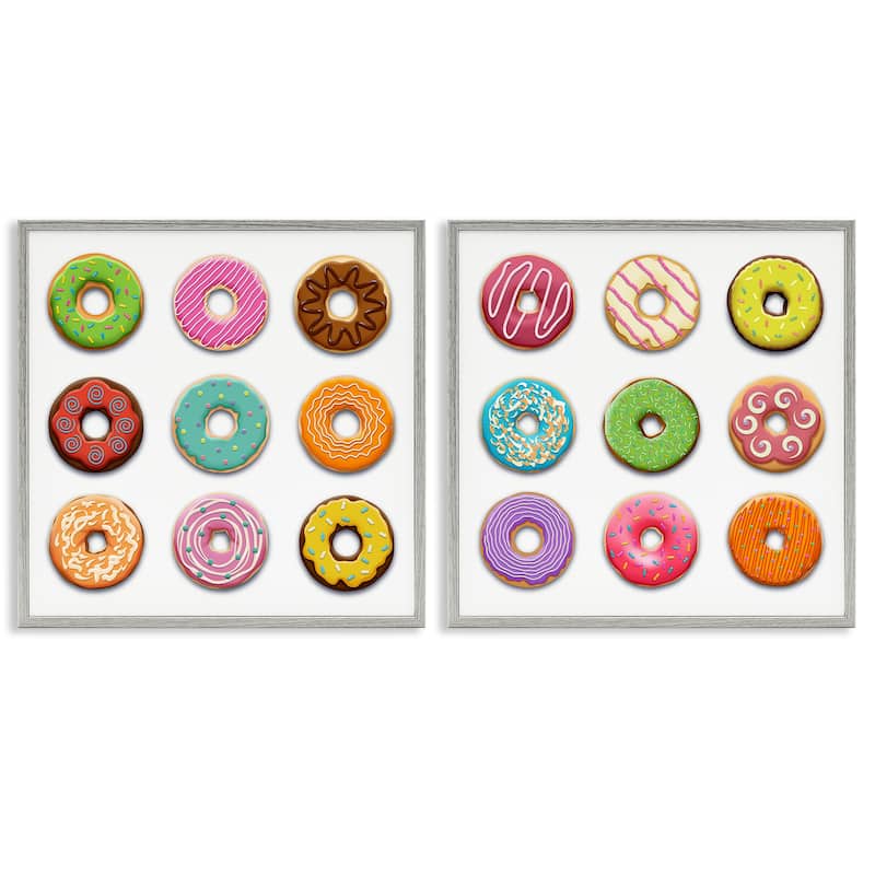 Stupell Bright & Fun Donuts Framed Giclee Art Design By Marcus Prime (Set of 2) - 12 x 12 - Grey
