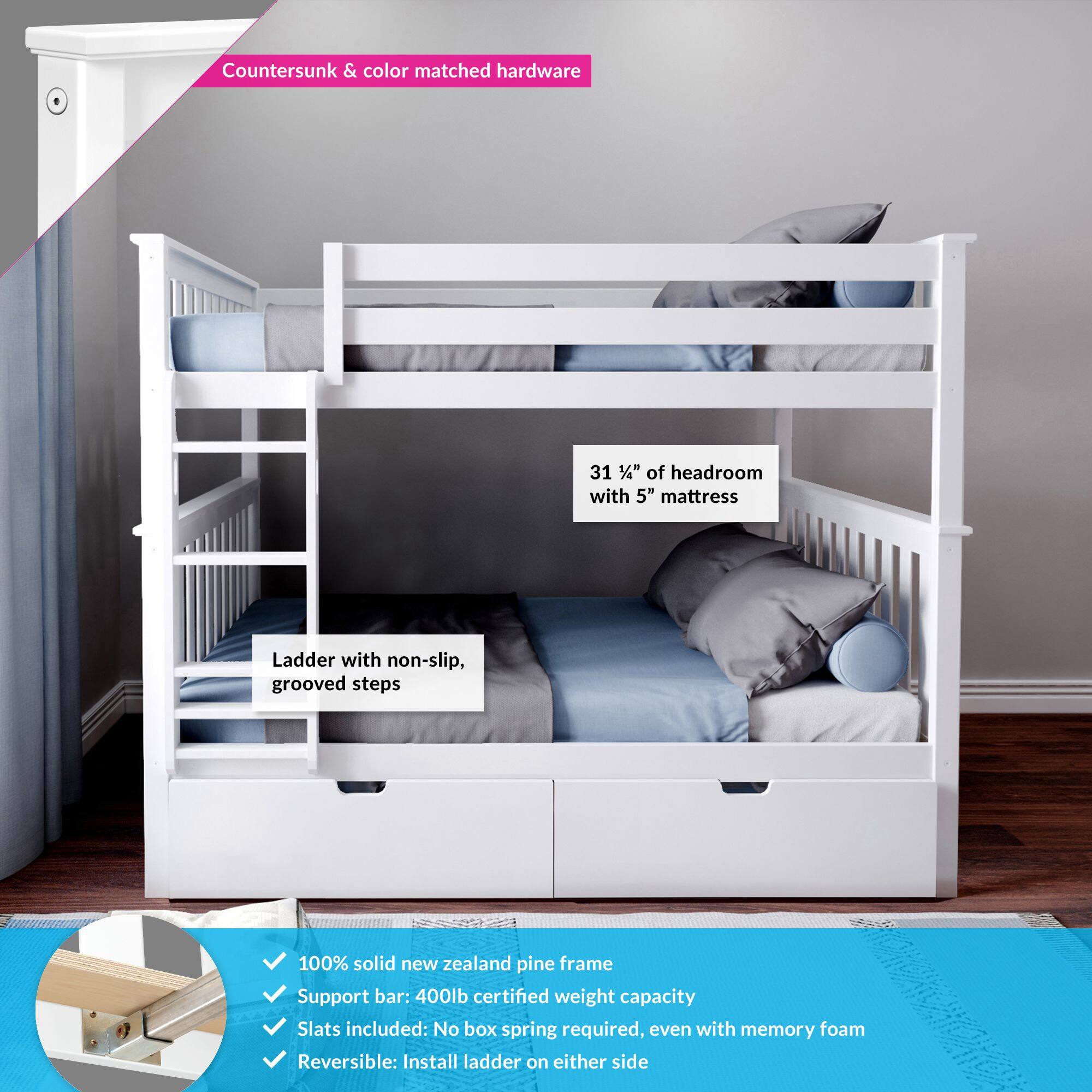 Max and Lily Full over Full Bunk Bed with Storage Drawers On Sale
