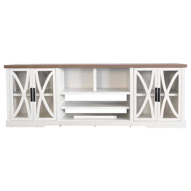 93" Farmhouse White Barn Door Storage Cabinets Console TV Stand for TVs Up to 100" with Adjustable Shelves