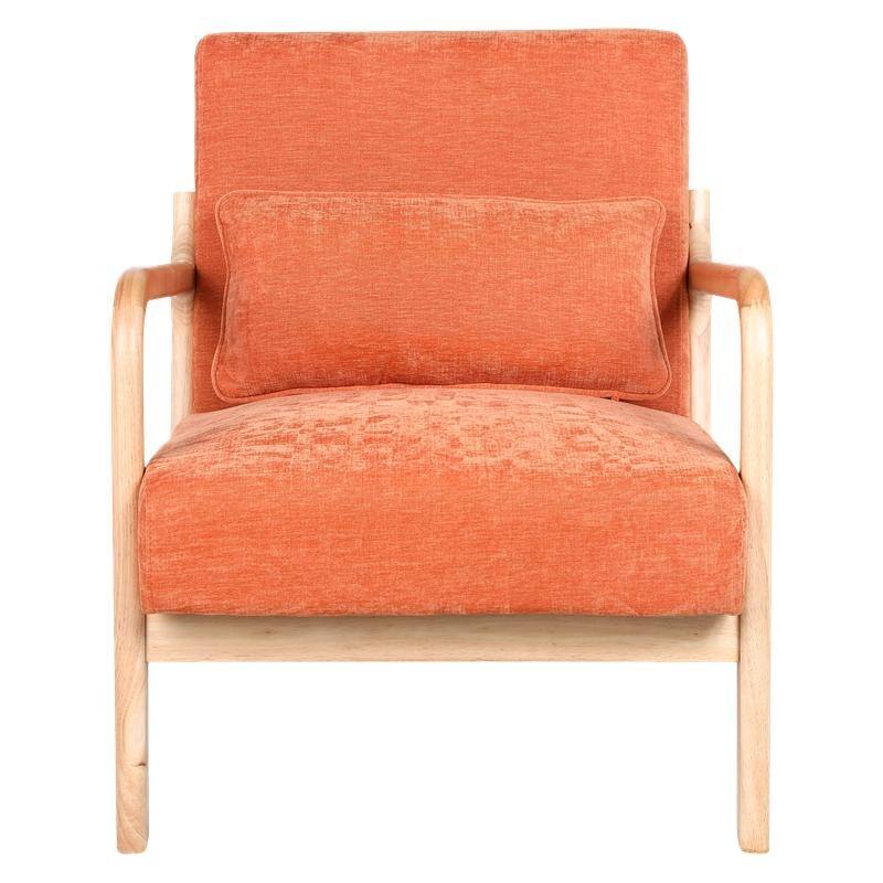 Mid-Century Modern Accent Chair with Solid Wood Frame and Detachable Lumbar Pillow for Living Room or Bedroom