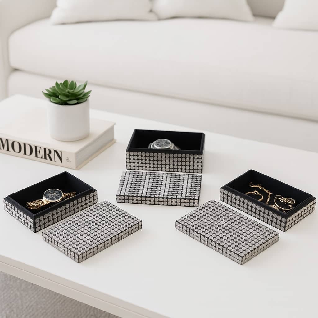 Decorative Resin Studded Box with Lid - (Set of 3) - Black - 12" x 8" x 3.75"