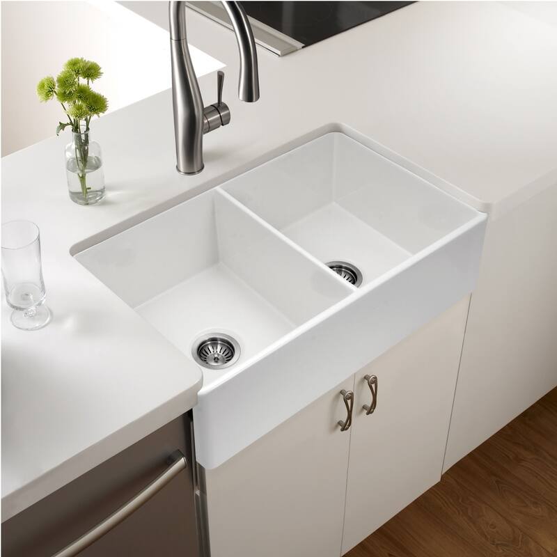Houzer PTD-4400-C Platus 33" Farmhouse Double Basin Fireclay Kitchen