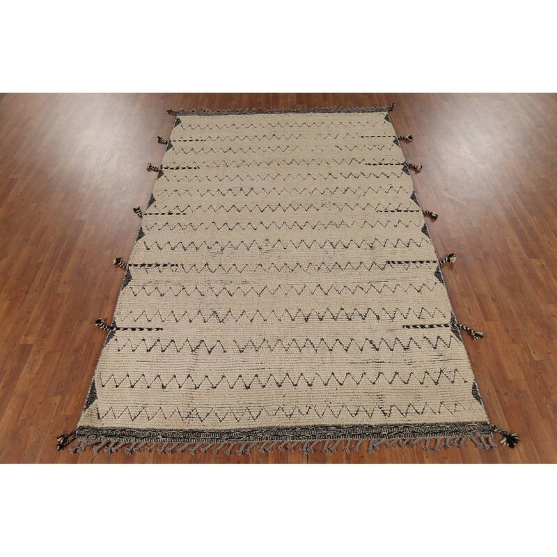 Chevron Style Moroccan Area Rug Hand-Knotted Wool Carpet - 6'3"x 9'8"