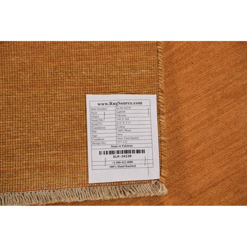 Rust Gabbeh Oriental Runner Rug Hand-Knotted Wool Carpet - 3'5" x 6'6"